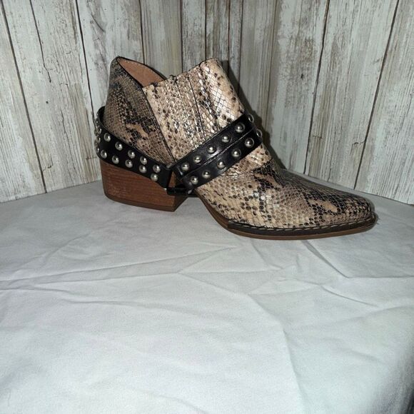 Green & Black Snakeskin Studded Harness Ankle Boots | Western Boho Rocker Bootie - Picture 4 of 13